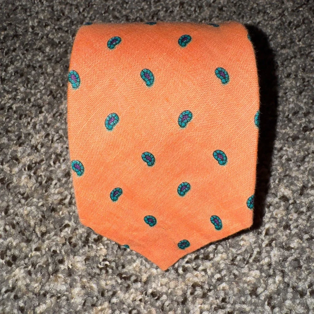 Robert Talbott Norton Ditto Vintage Cotton Tie Orange Paisley Made in England
